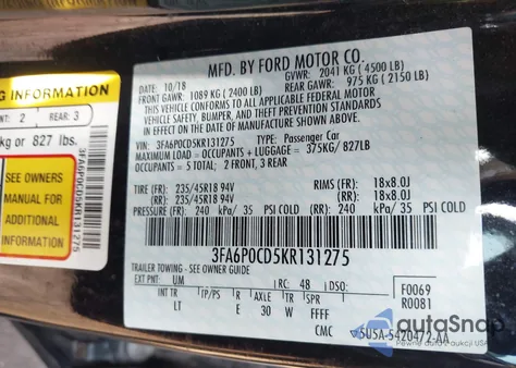 2019 Ford Fusion Sel from USA, damaged, VIN 3FA6P0CD5KR131275